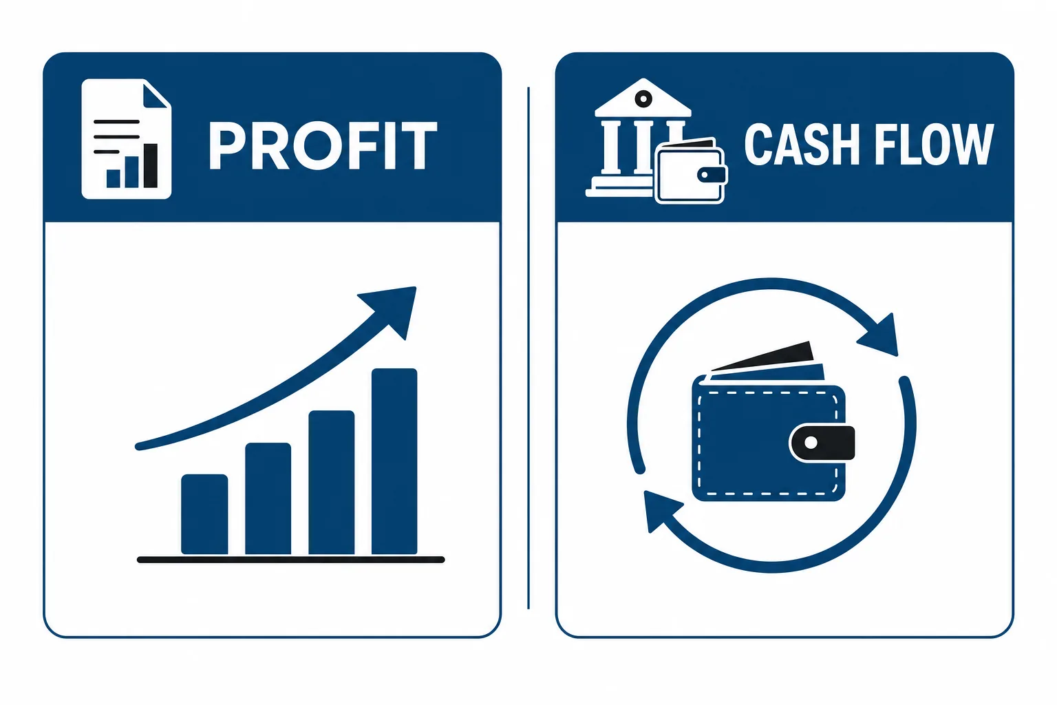 Comparison graphic showing the difference between profit on paper and actual cash flow
