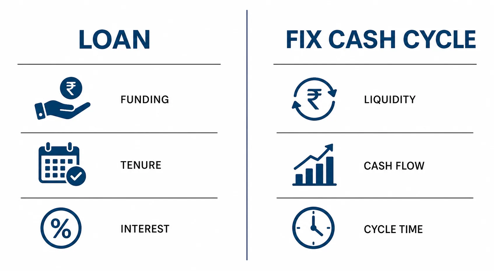 Side-by-side comparison of taking a loan versus fixing the cash cycle